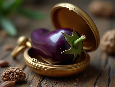 Small Eggplant Inside A Vintage Gold Pocket Watch