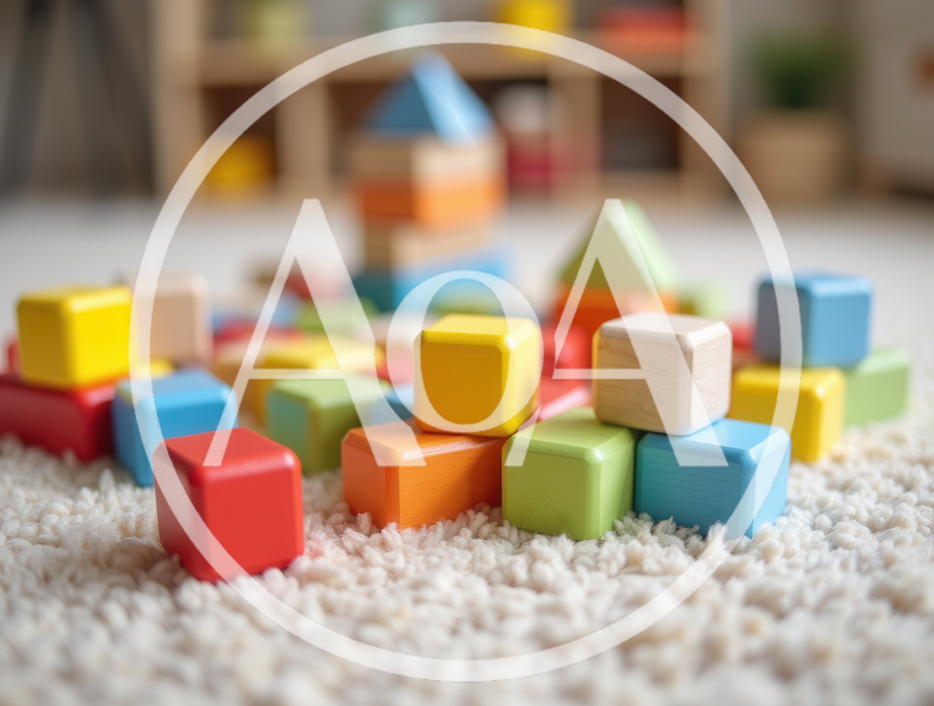 Colorful Wooden Building Blocks Scattered on Soft Carpet