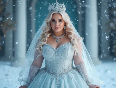 Elegant Blonde Bride Wearing Tiara in Snowy Setting