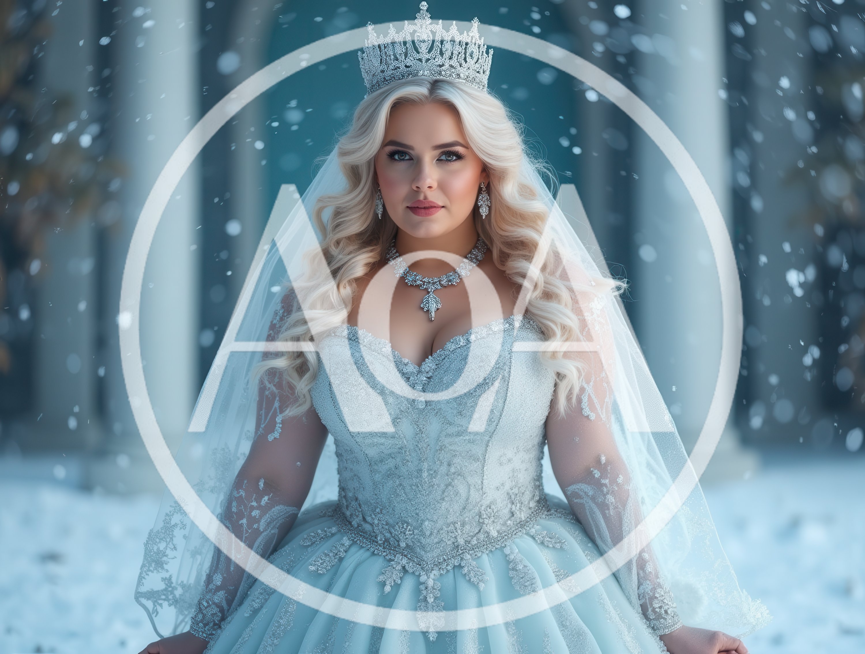 Elegant Blonde Bride Wearing Tiara in Snowy Setting