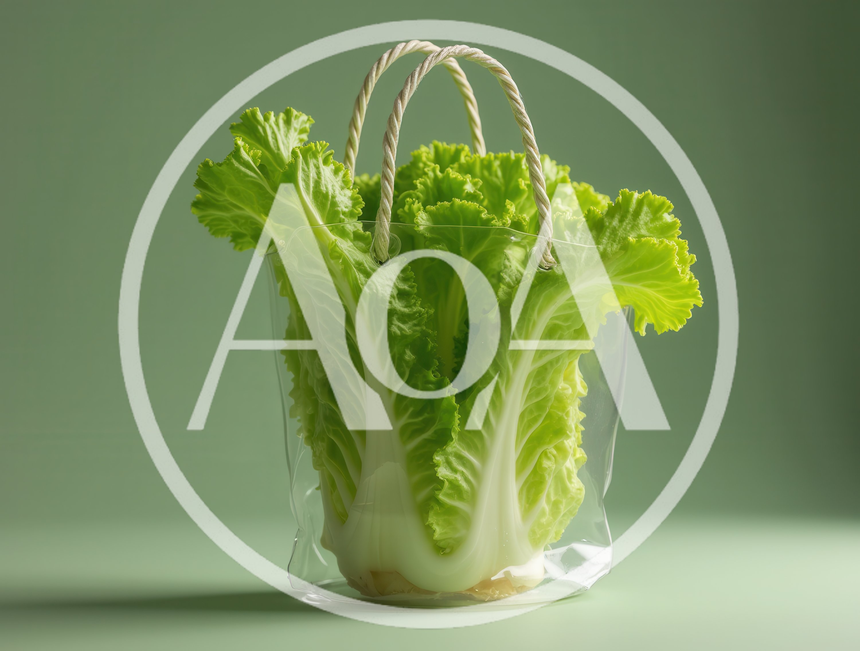 Fresh Lettuce Head Inside A Transparent Plastic Shopping Bag