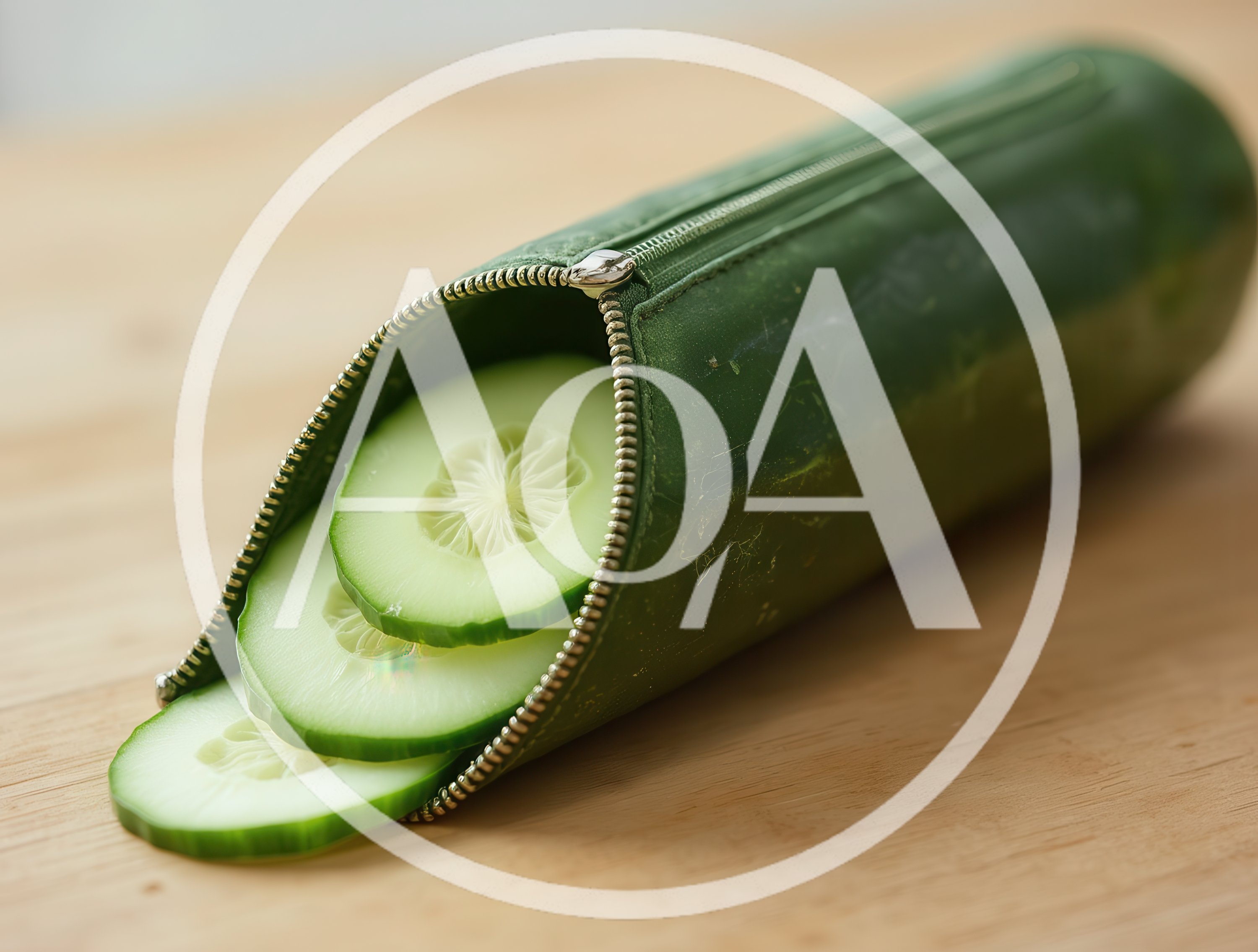 Cucumber Shaped Zipper Pouch With Sliced Cucumber Inside
