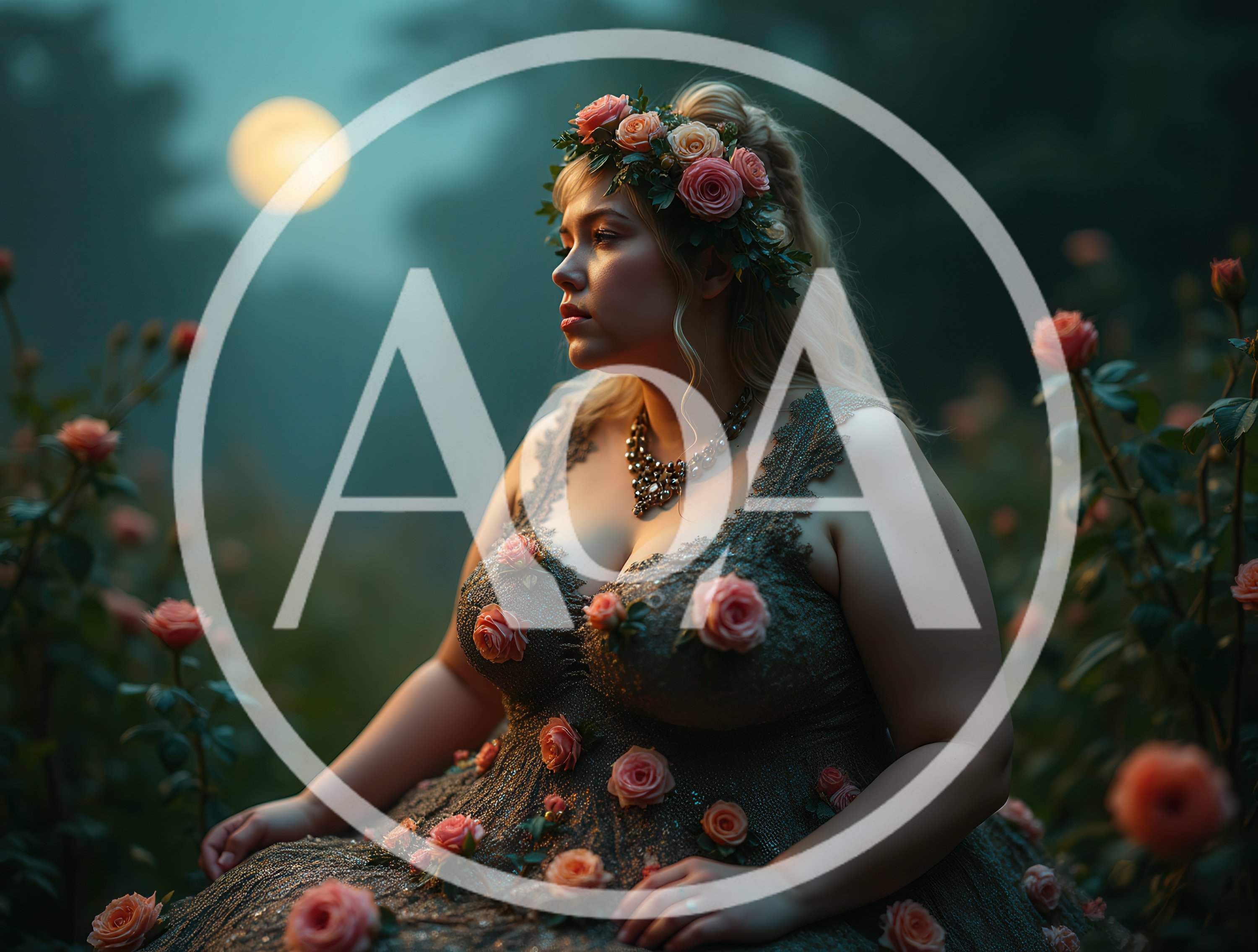Plus Size Woman Wearing Floral Dress in Rose Garden