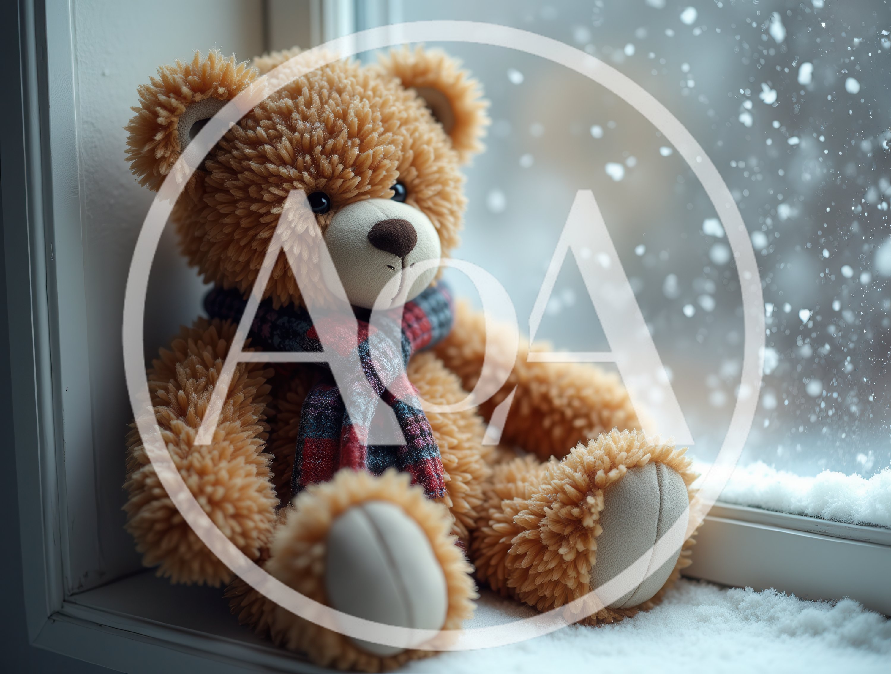 Teddy Bear Sitting On A Snowy Window Sill