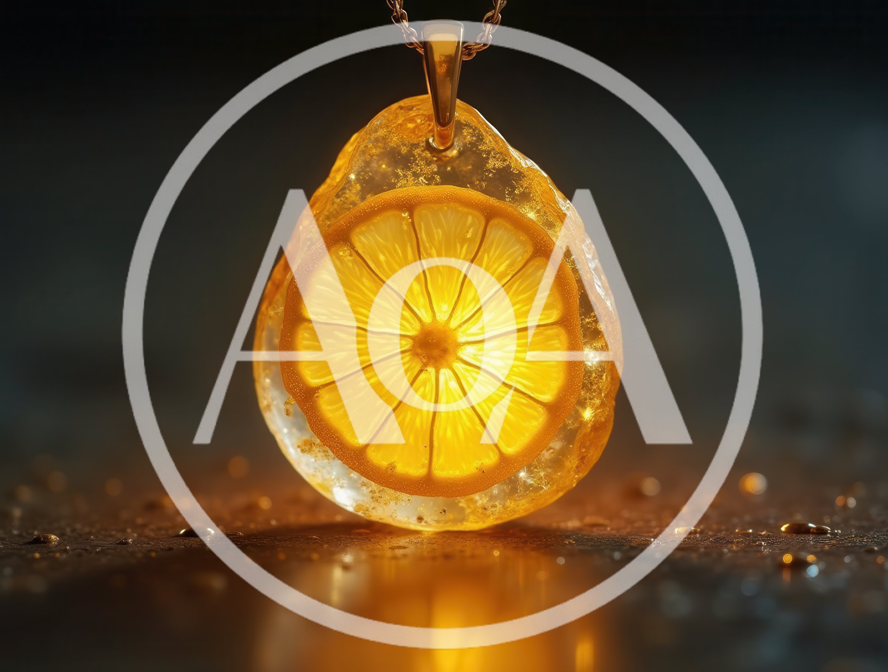Glowing Lemon Slice Pendant Encased In Amber Resin