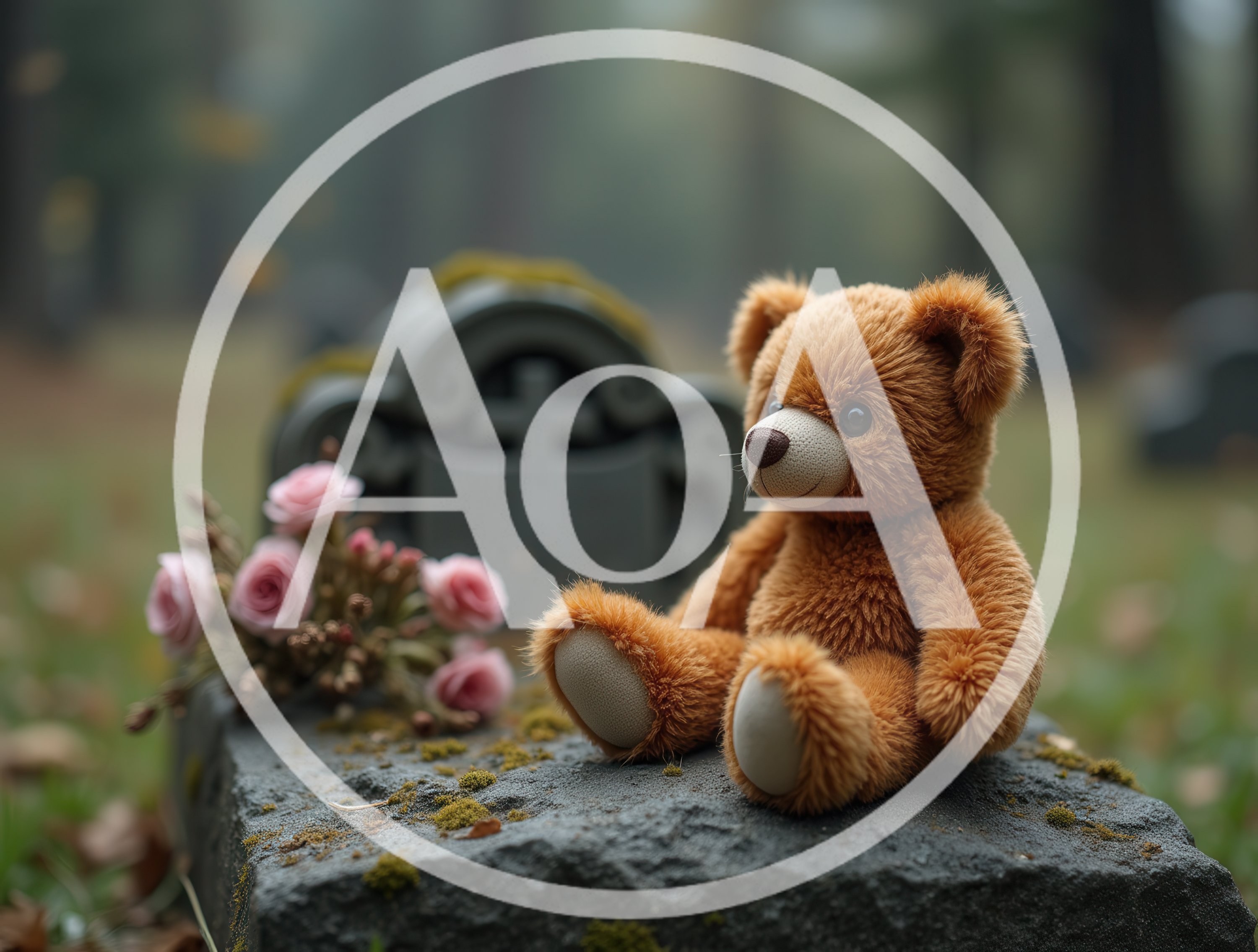 Teddy Bear Sitting on a Grave Marker