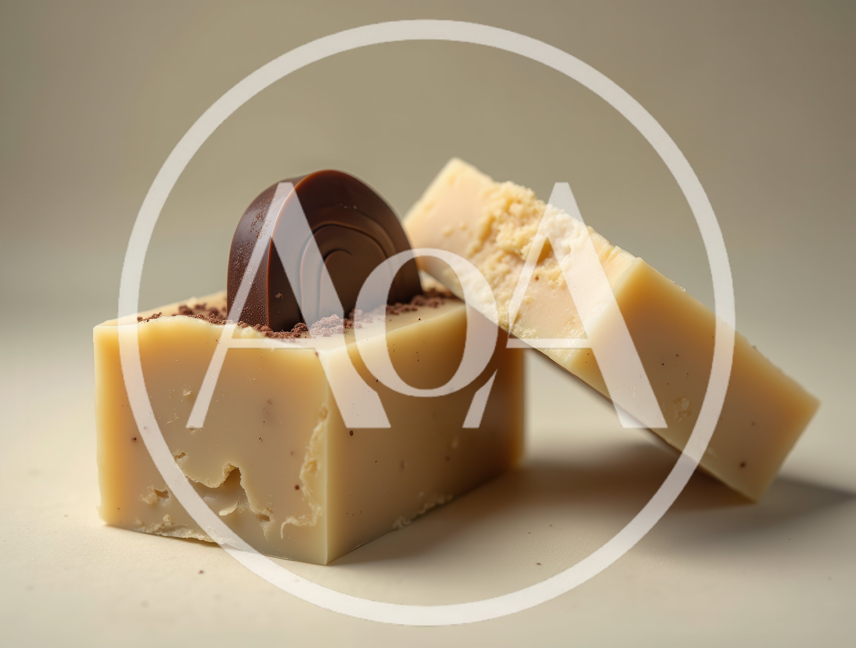 Two Pieces Of Creamy Fudge With Chocolate Topping