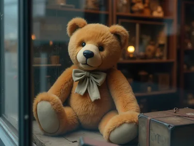 Cute Teddy Bear Sitting In A Shop Window Display