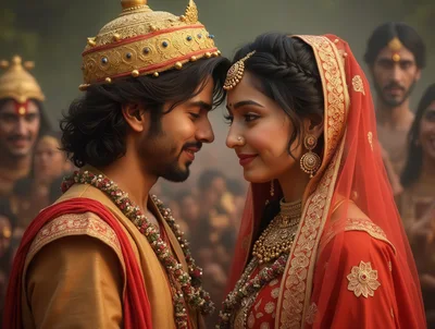 Indian Royal Couple In Traditional Wedding Attire