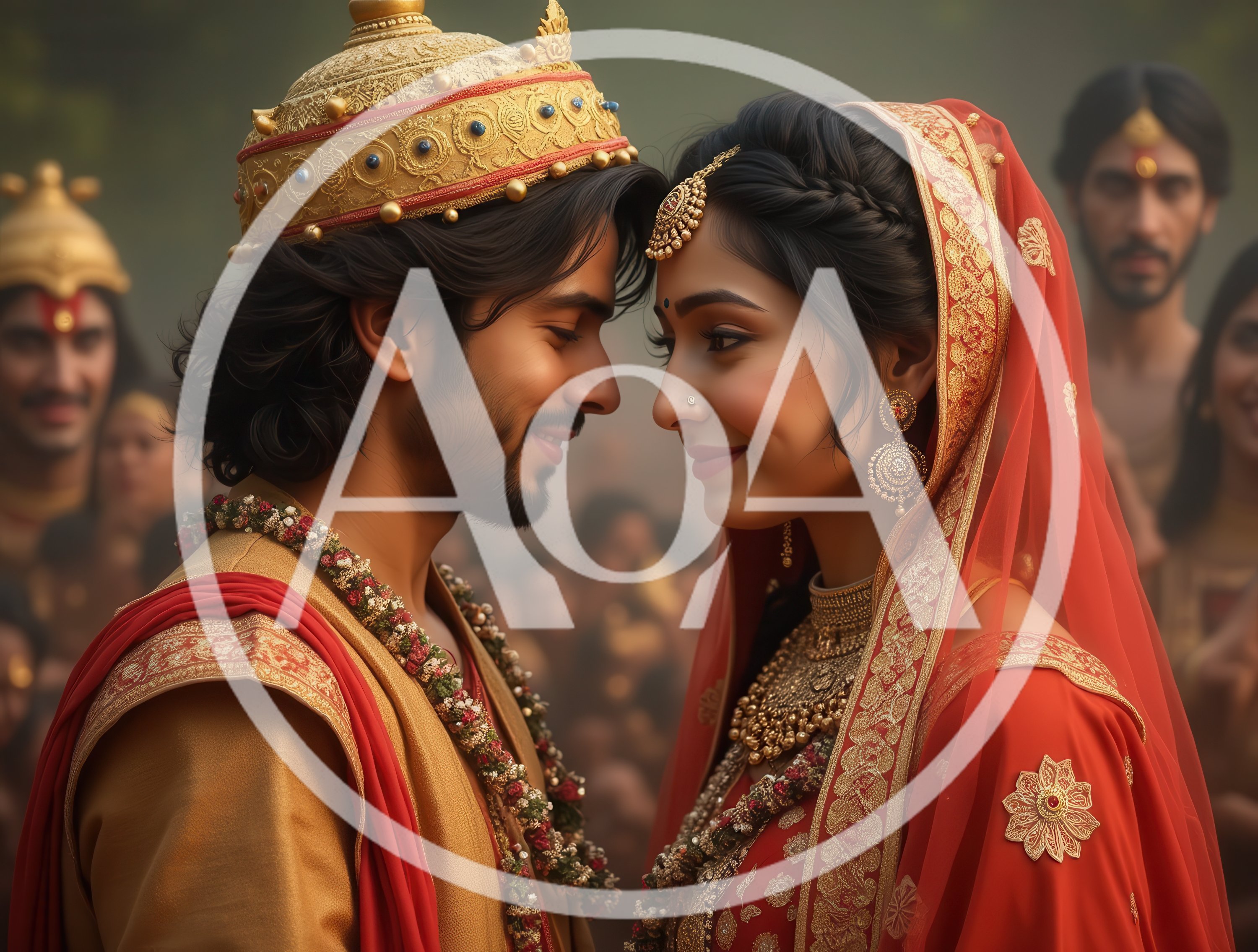 Indian Royal Couple In Traditional Wedding Attire