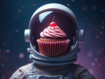 Cupcake Inside An Astronaut Helmet In Space