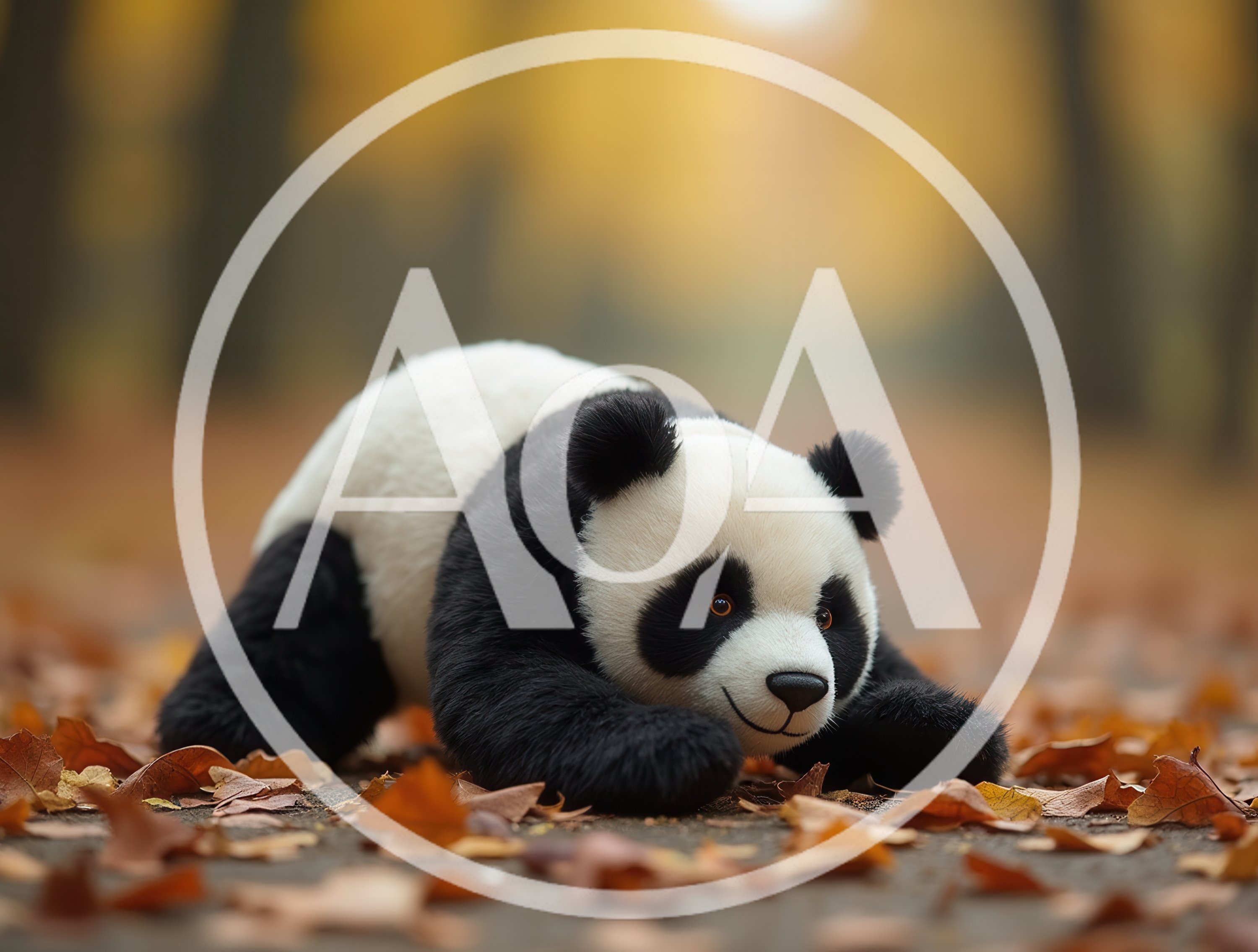 Plush Panda Toy Resting On Autumn Leaves