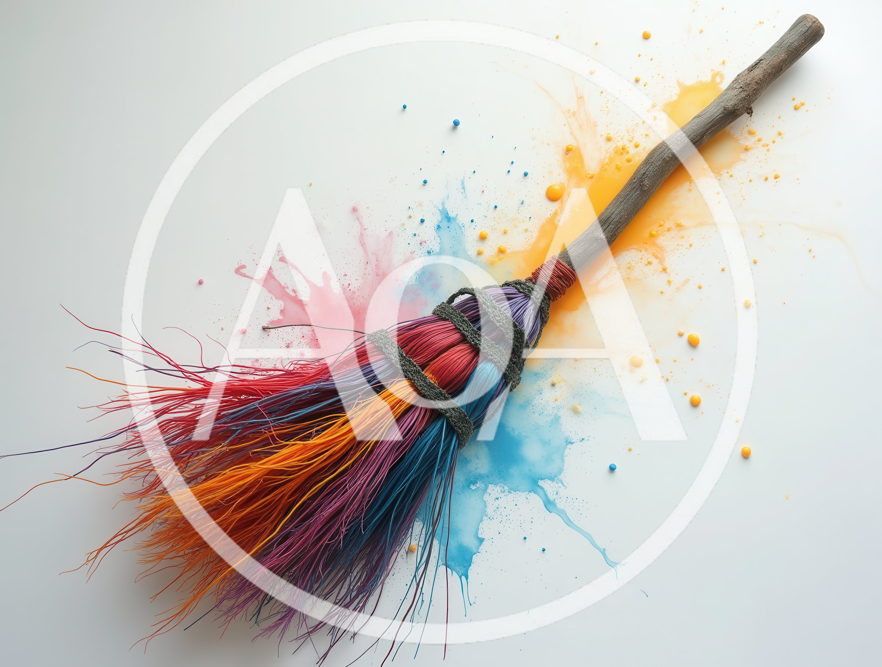 Colorful Witch Broomstick With Vibrant Paint Splashes