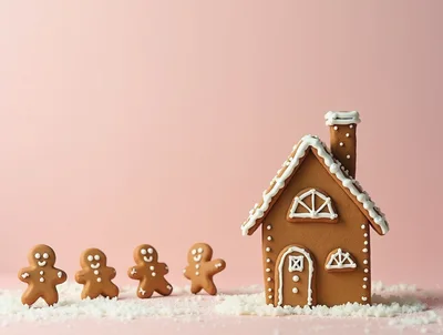 Gingerbread House With Four Gingerbread Men Cookies