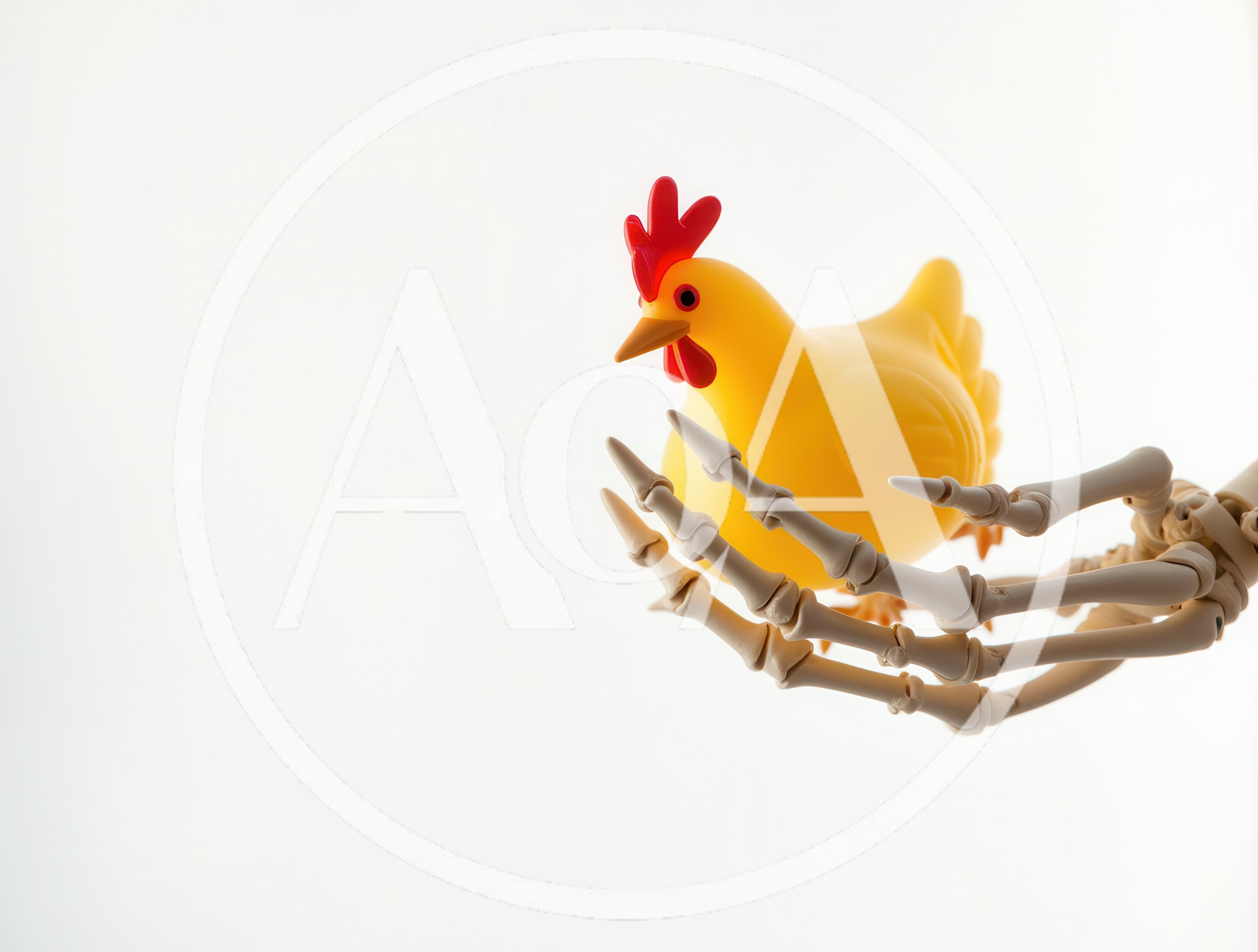 Skeleton Hand Holding A Yellow Toy Chicken