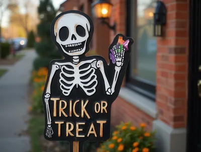 Halloween Trick Or Treat Skeleton Yard Sign