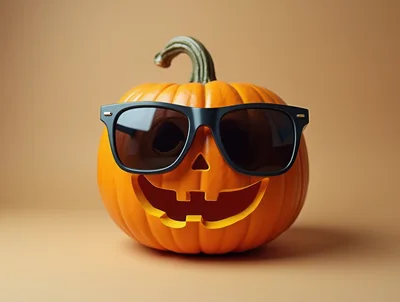Jack O Lantern Pumpkin Wearing Black Sunglasses