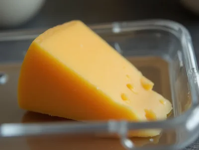 Wedge Of Yellow Cheese In Plastic Container