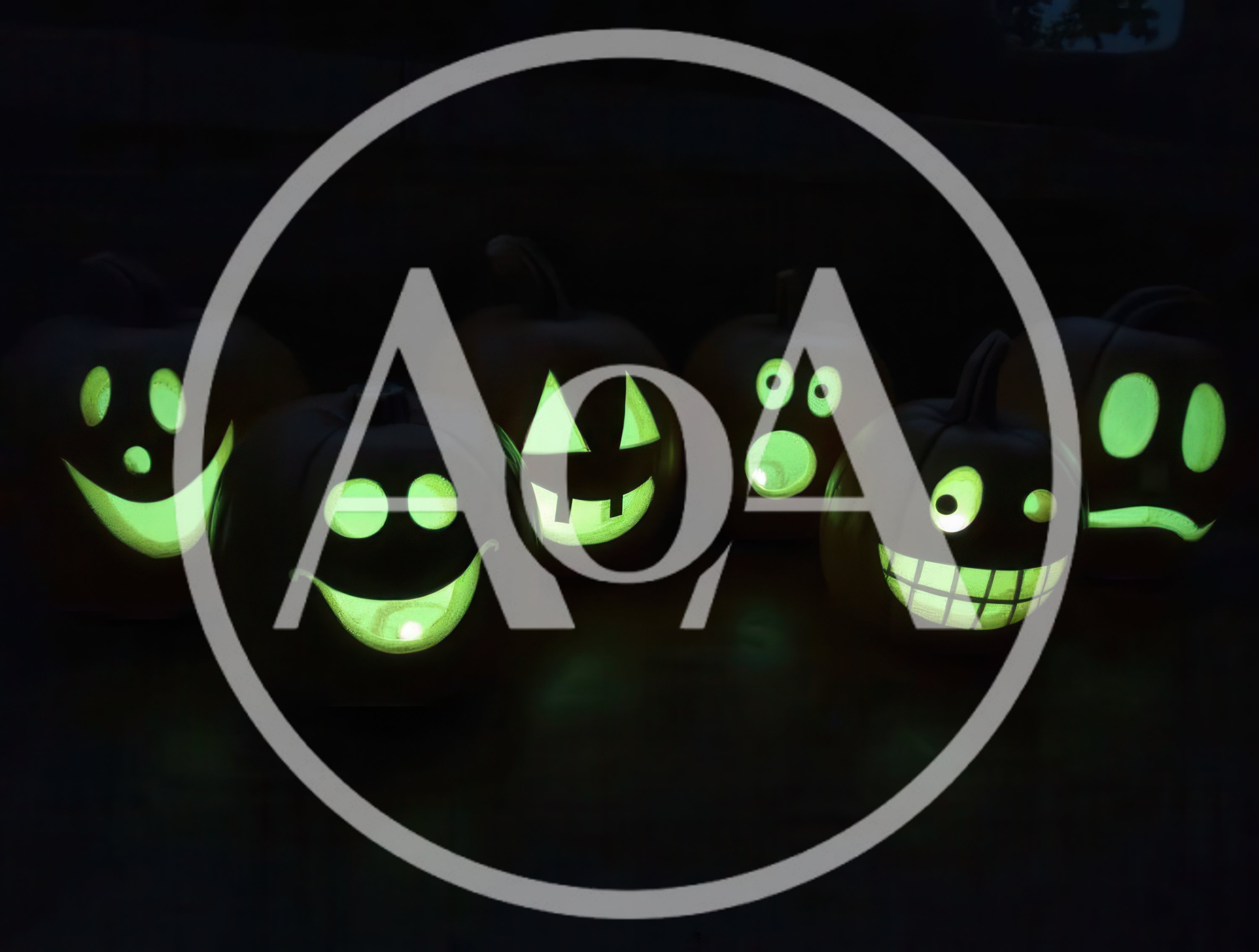 Group Of Glowing Halloween Jack O Lanterns