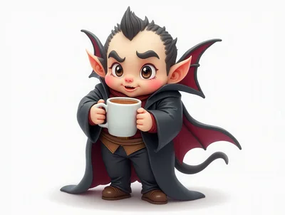 Cute Cartoon Vampire Holding A Coffee Mug