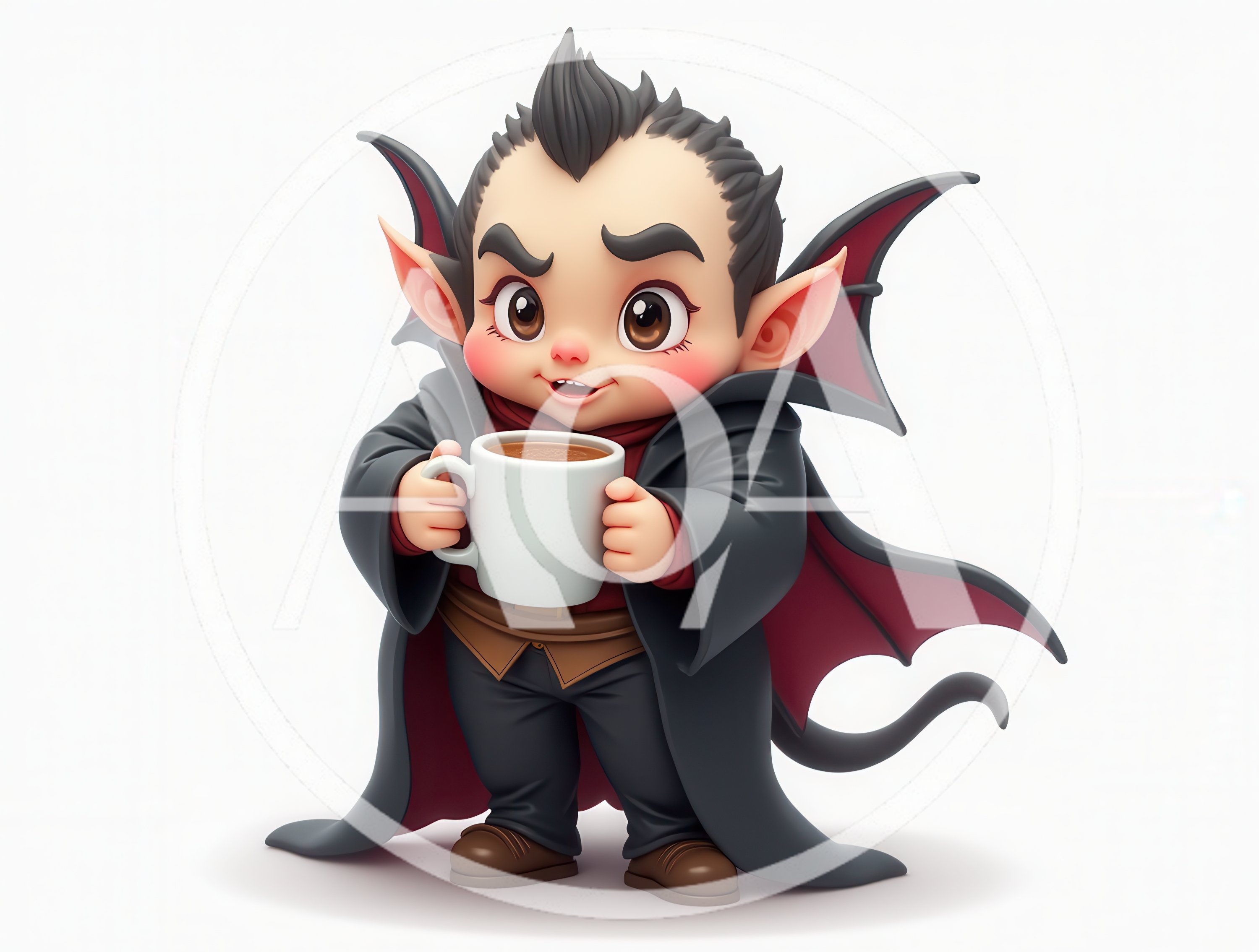 Cute Cartoon Vampire Holding A Coffee Mug