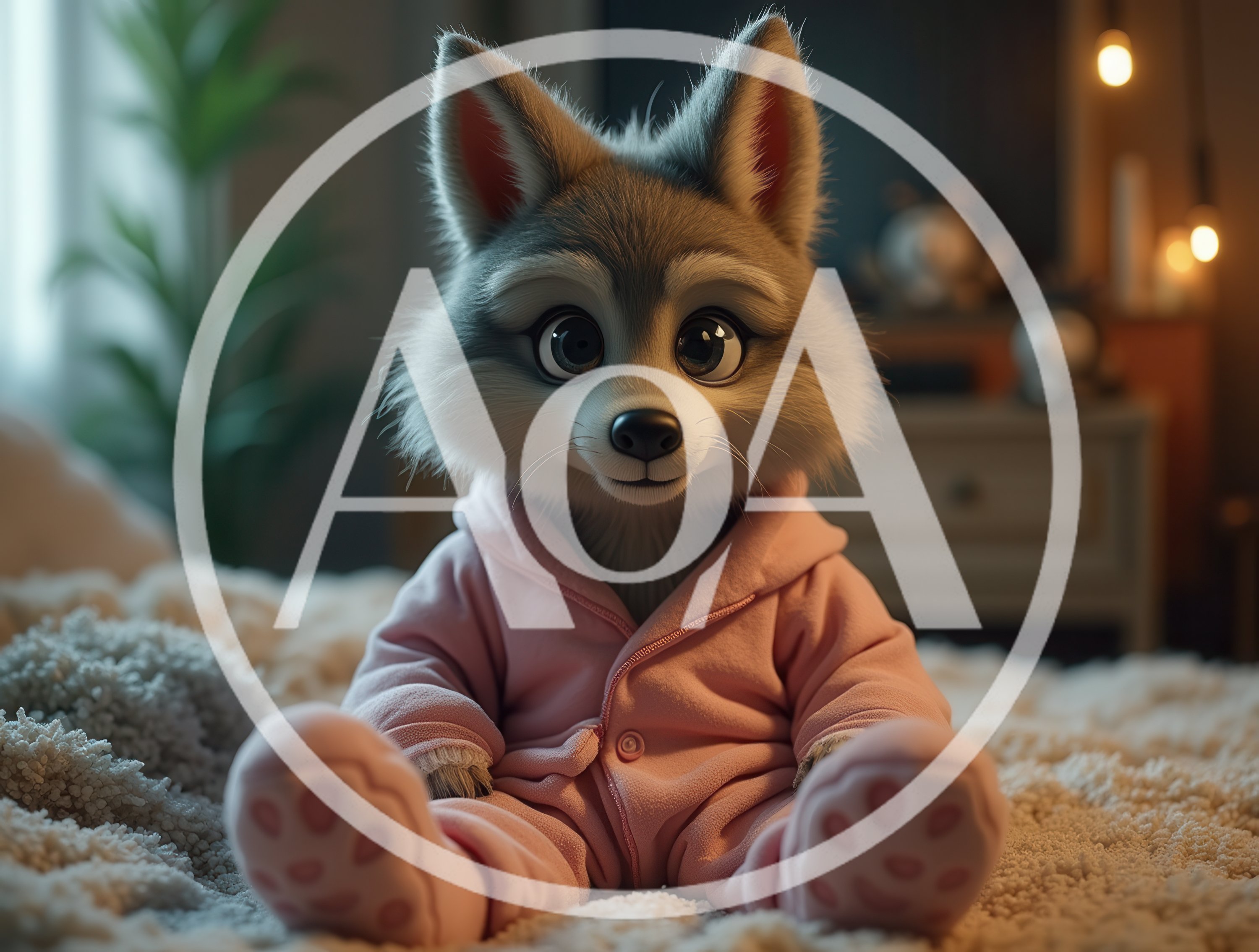 Cute Cartoon Wolf Cub Wearing Pink Pajamas