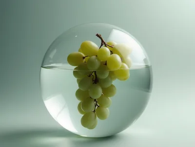 Green Grapes Submerged In A Glass Sphere