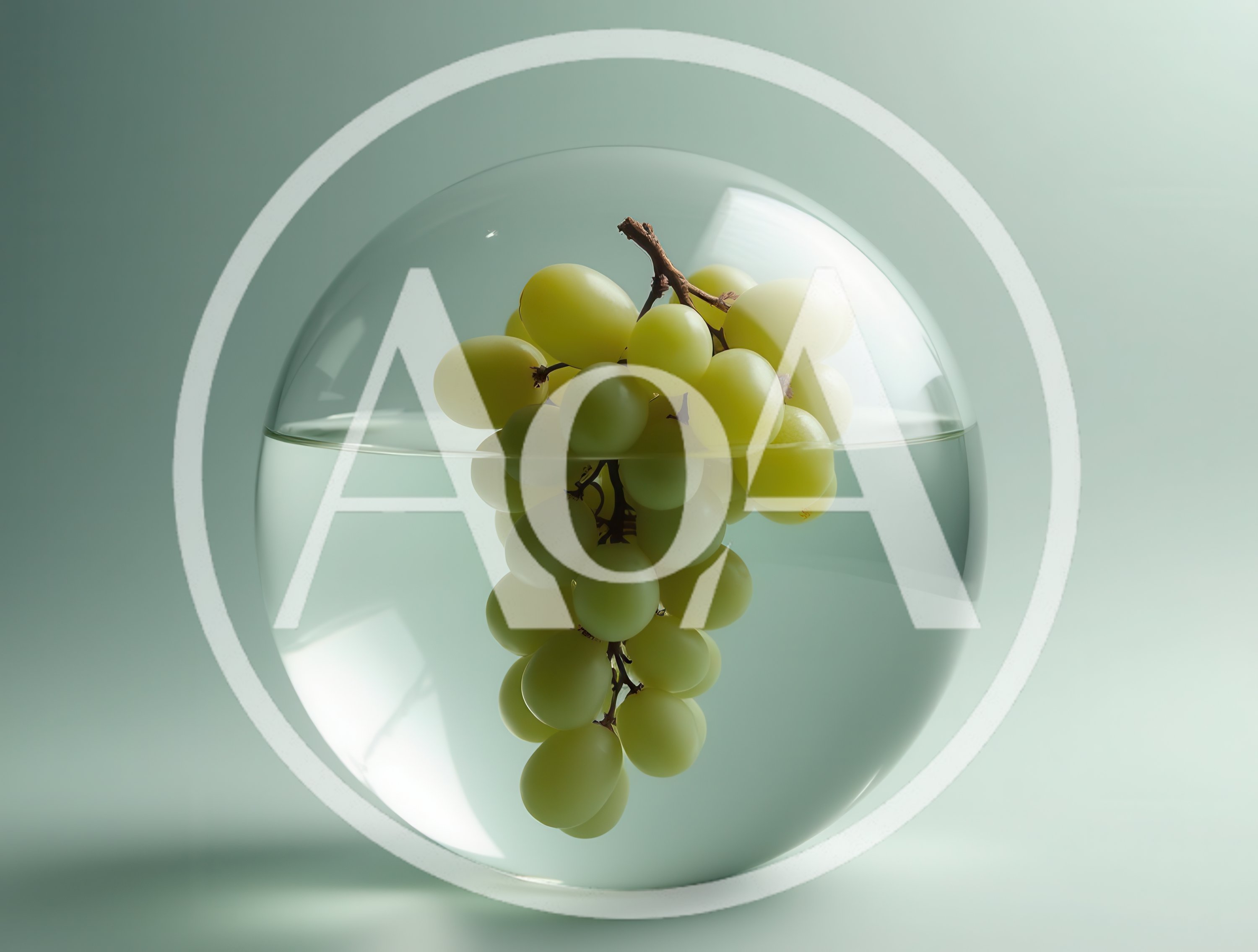 Green Grapes Submerged In A Glass Sphere