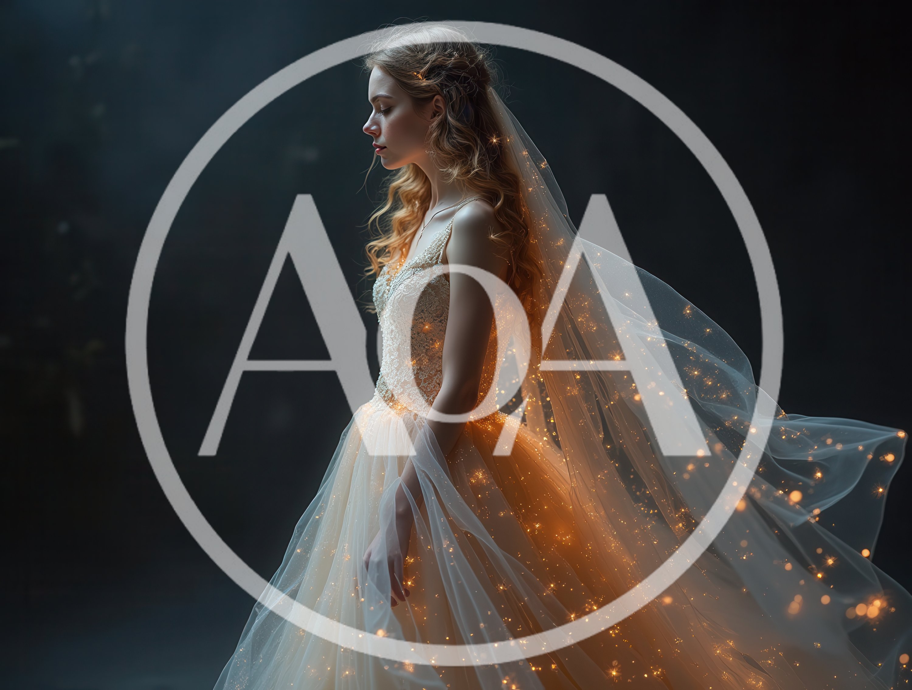 Elegant Bride In Glowing Fairy Light Wedding Dress