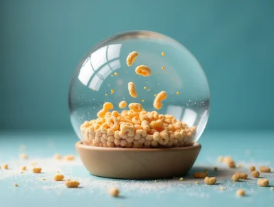 Cereal Pieces Floating Inside A Glass Snow Globe