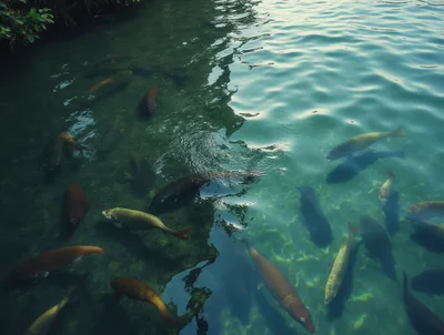 School Of Large Fish Swimming In Clear Tropical Water