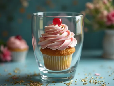 Cupcake With Pink Frosting Inside A Glass