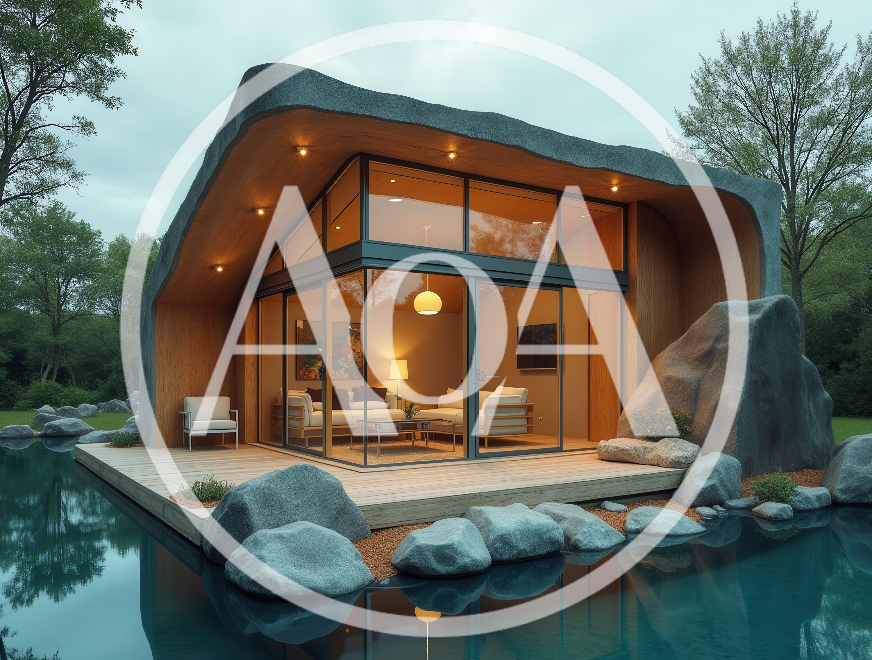 Modern Architectural Cabin Overlooking A Serene Pond