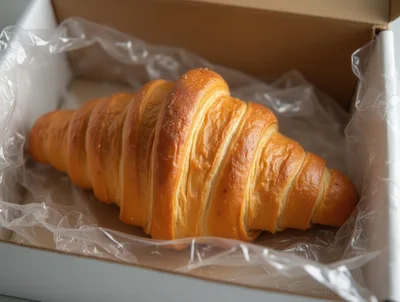 Fresh Golden Croissant Inside A Cardboard Box