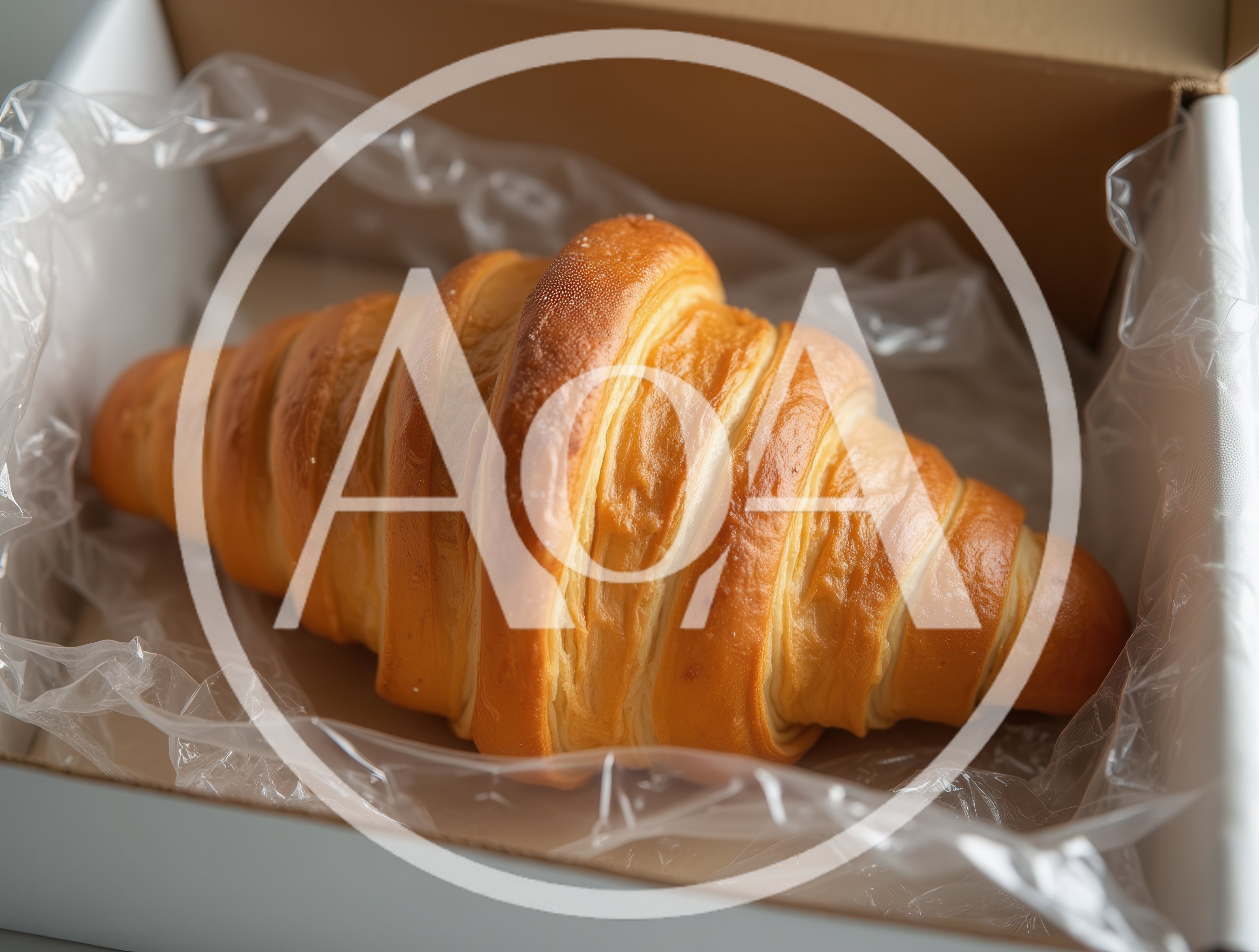 Fresh Golden Croissant Inside A Cardboard Box