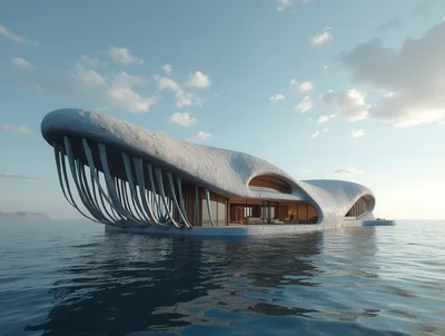 Futuristic Whale Shaped Floating Architectural Structure