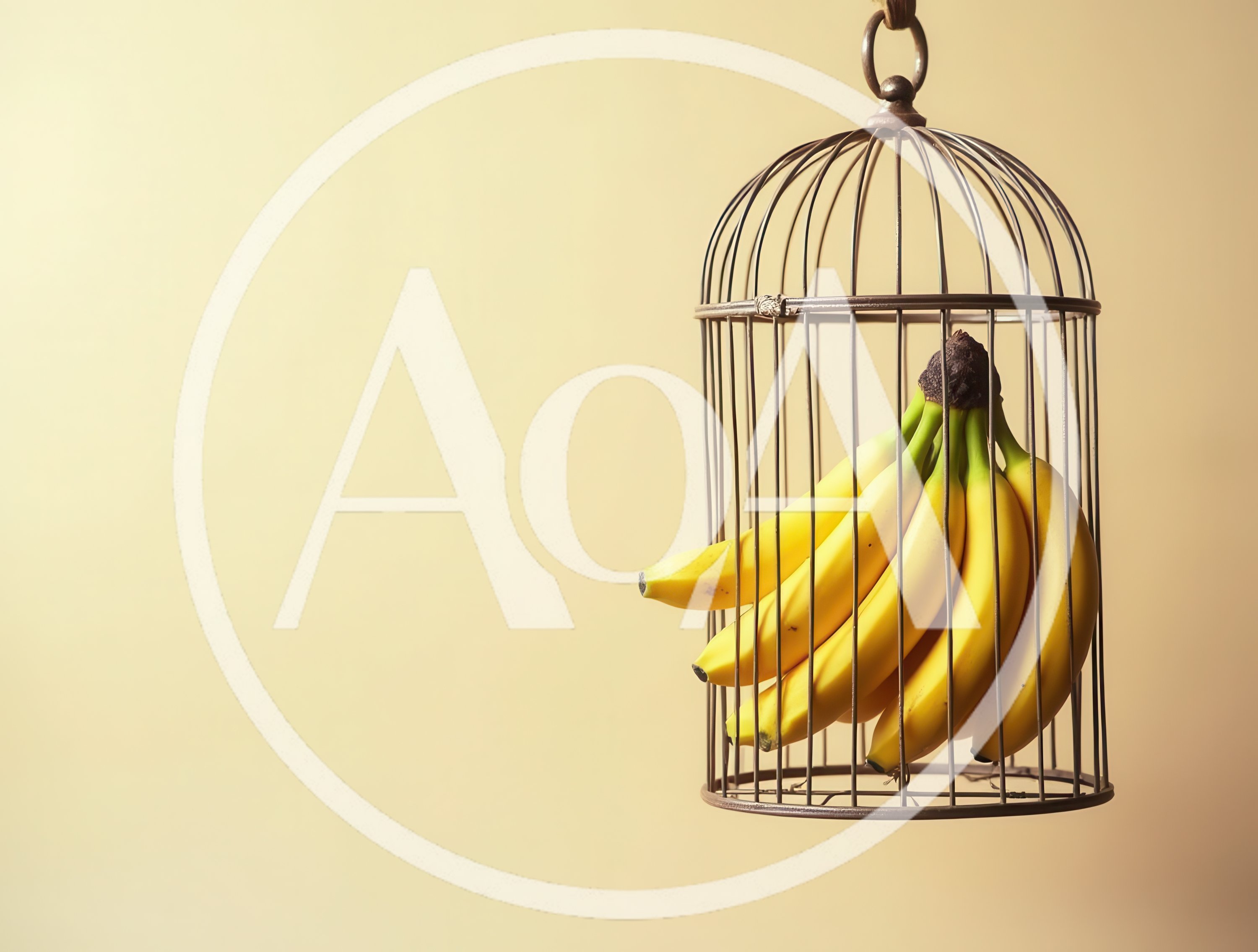 Bunch Of Fresh Yellow Bananas Inside A Birdcage