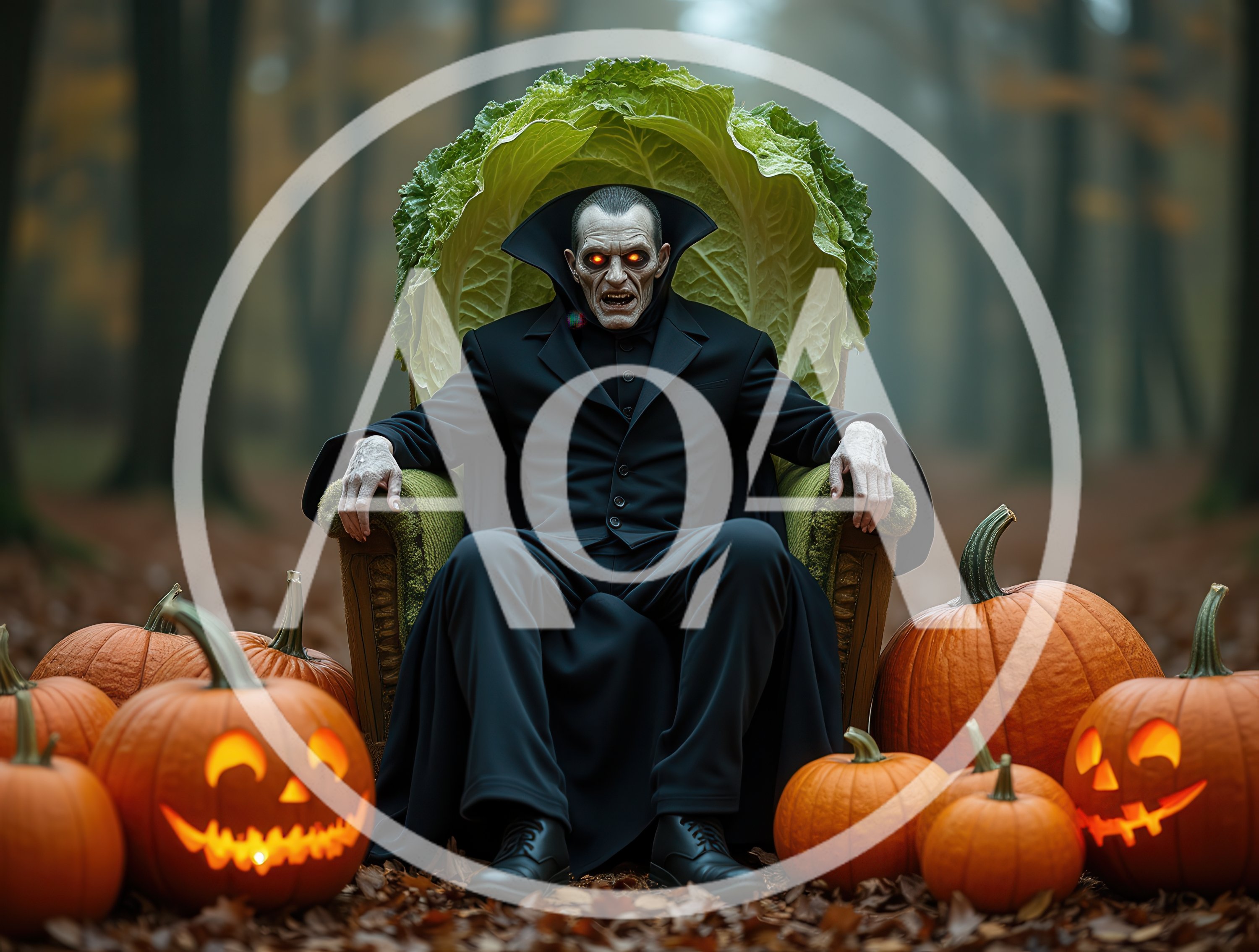 Vampire Sitting On A Cabbage Throne In Forest