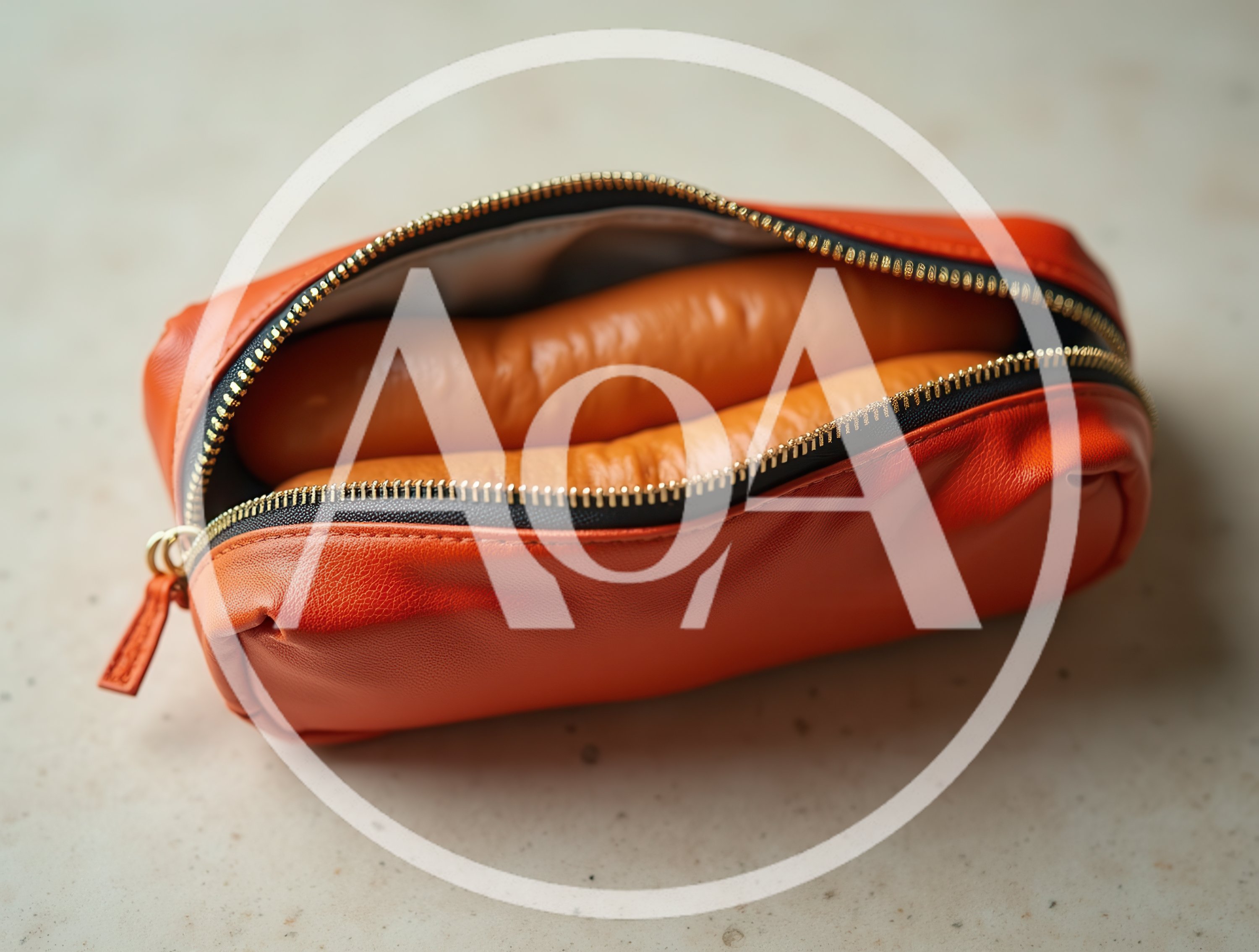 Orange Leather Pouch Filled With Sausages
