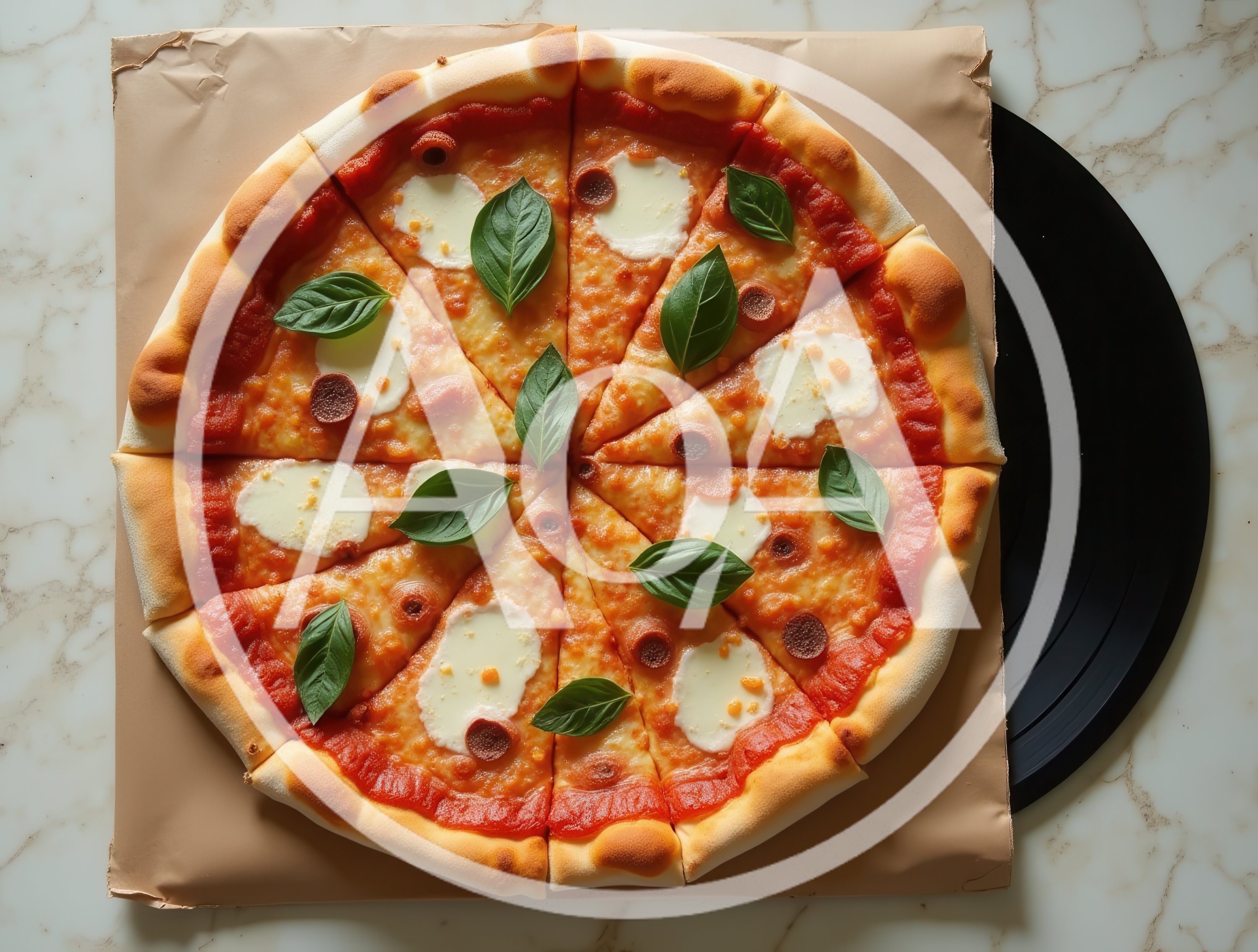 Top View Of A Sliced Margherita Pizza On Parchment