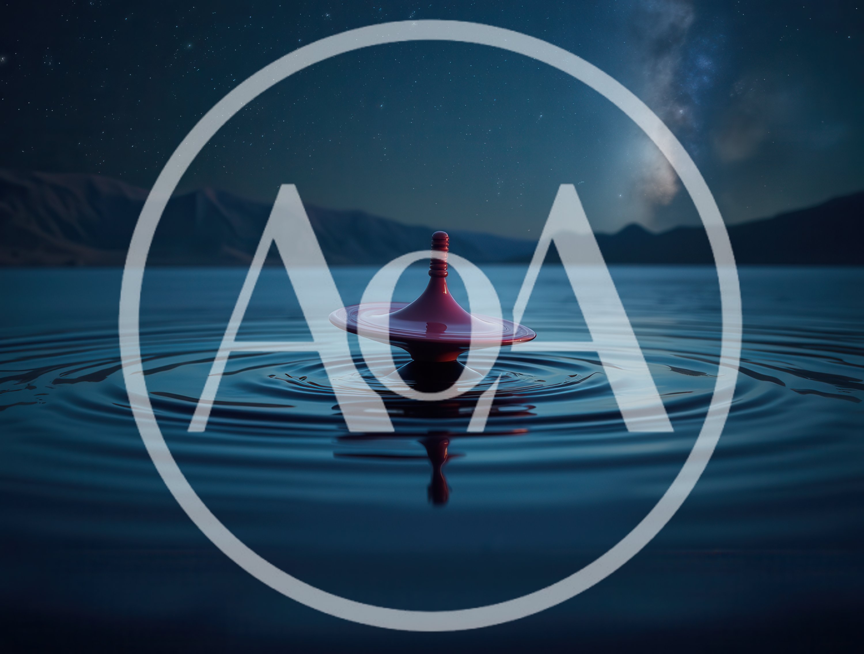 Red Spinning Top Floating On Calm Night Water