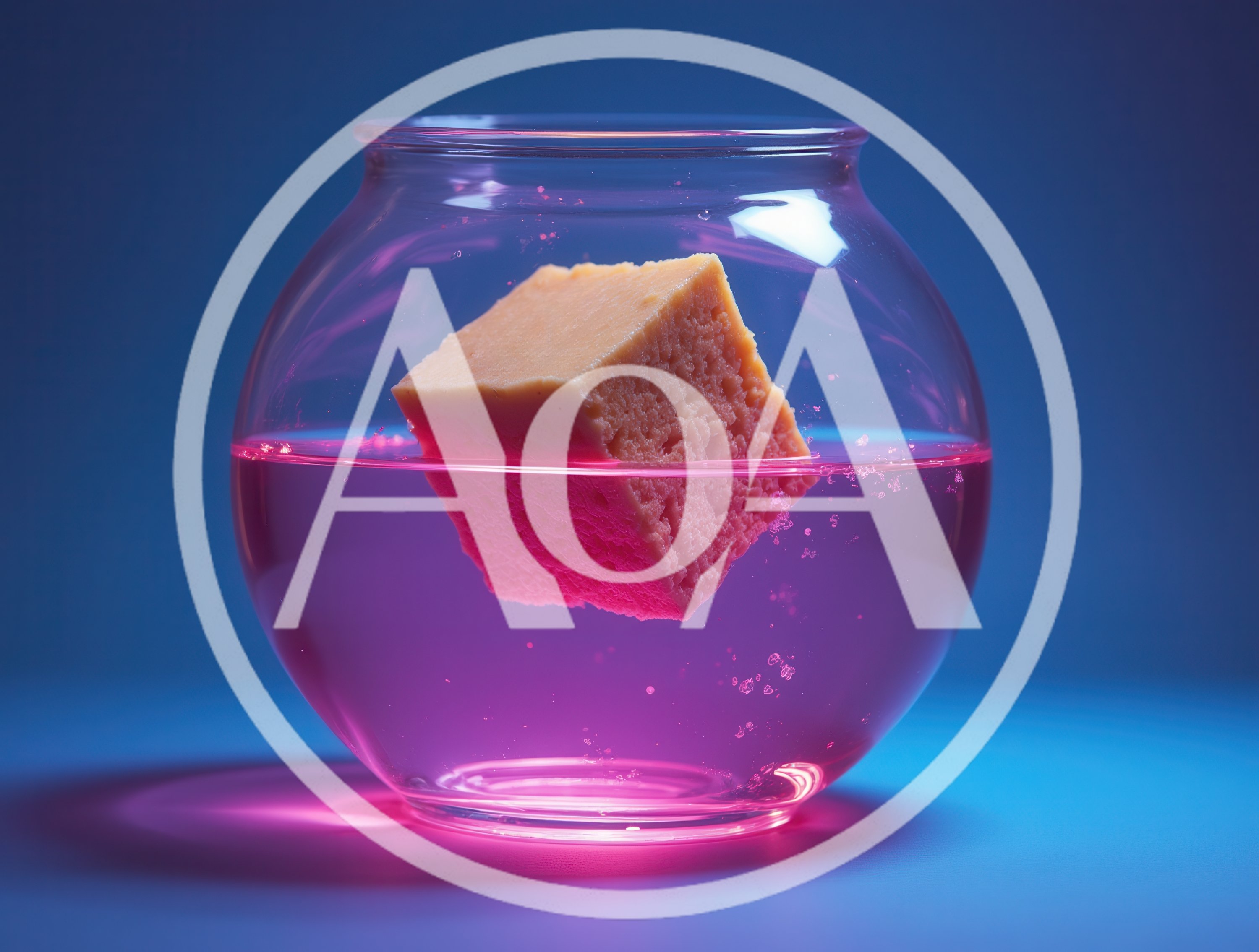 Pink Cube Floating In A Glass Fishbowl