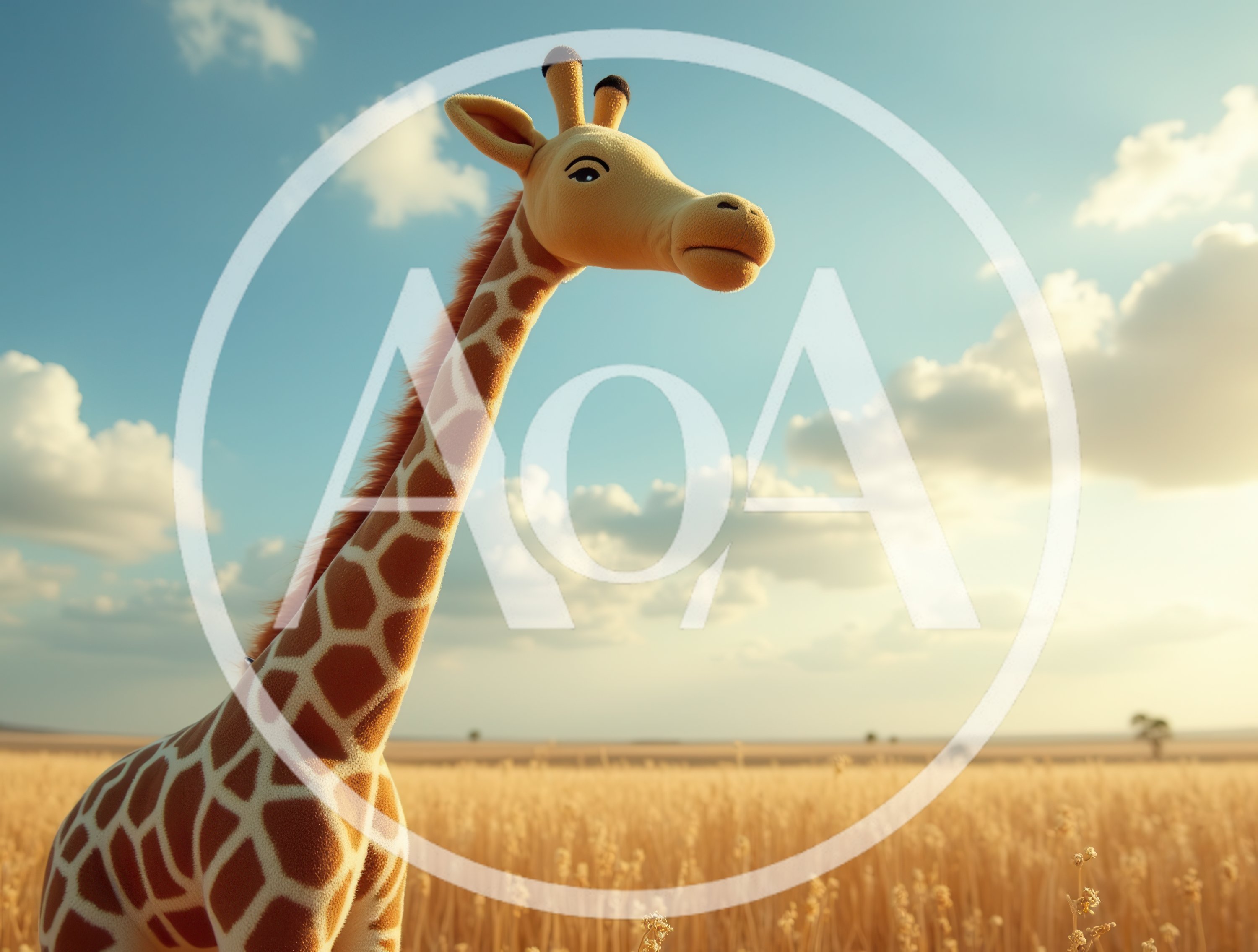 Plush Giraffe Toy Standing In A Golden Wheat Field