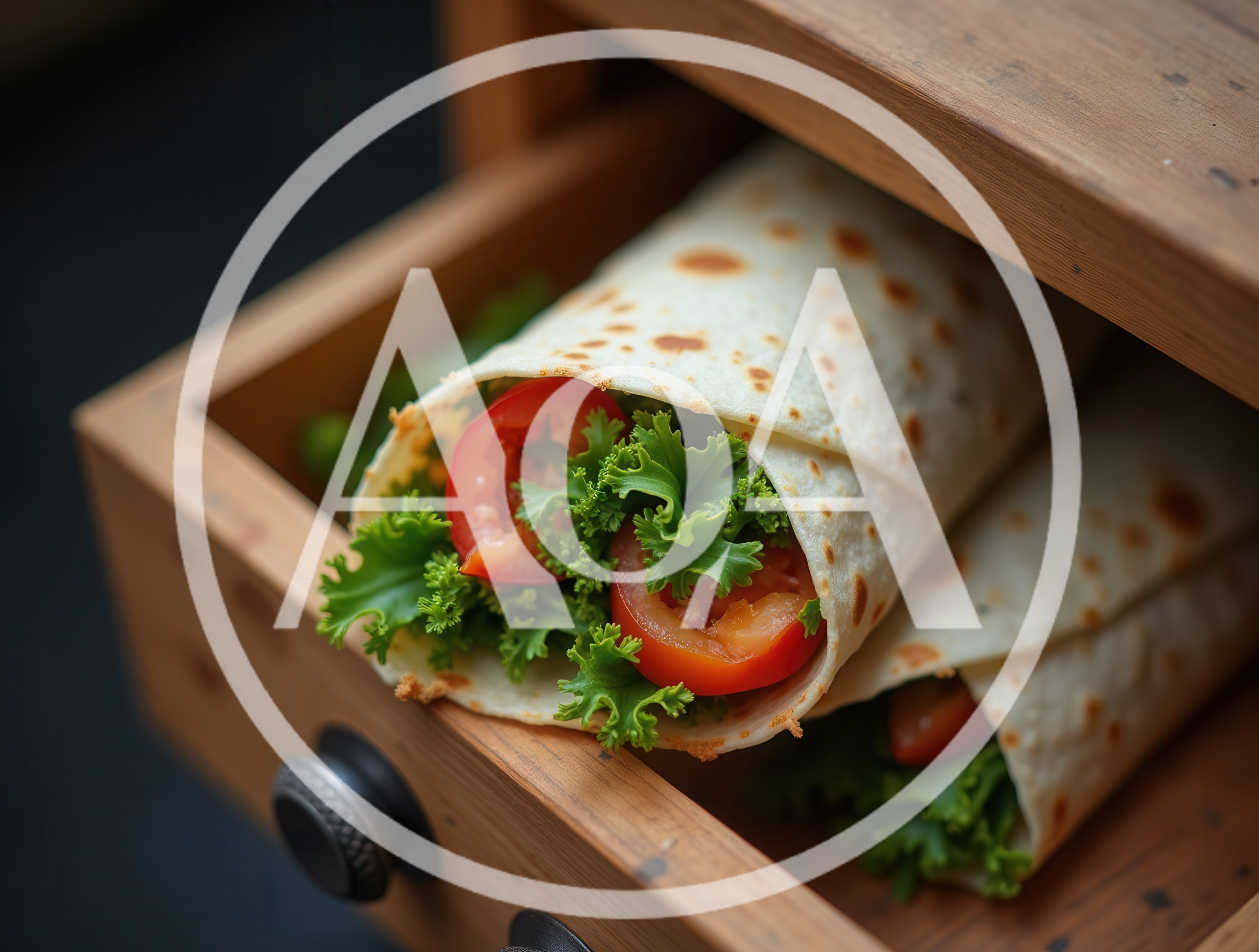 Fresh Vegetable Wraps Inside A Wooden Drawer