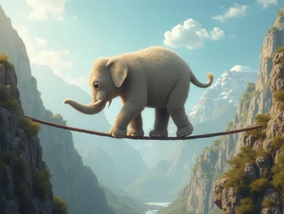 Cute Baby Elephant Walking On A Tightrope
