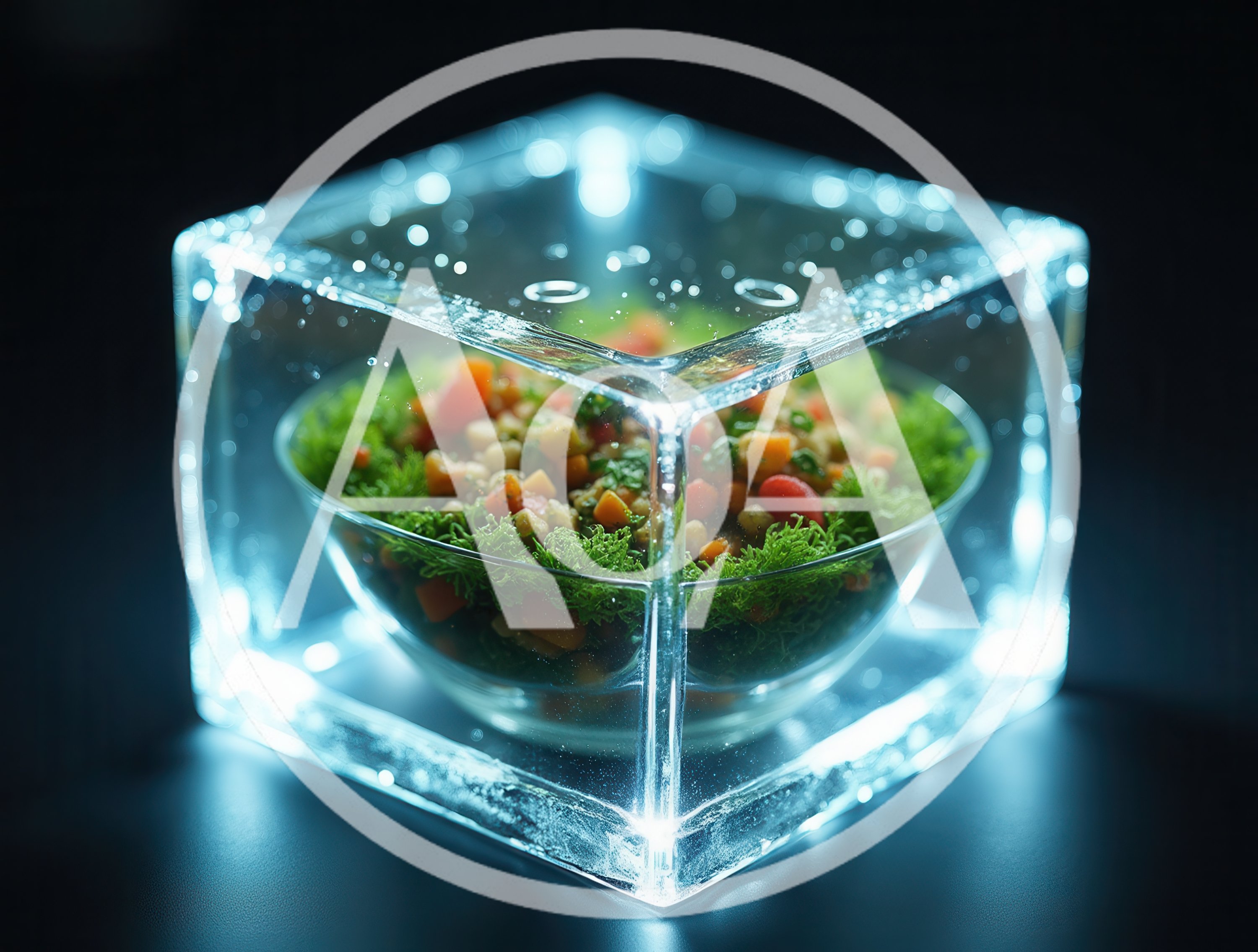 Fresh Salad Bowl Encased Inside A Glowing Ice Cube