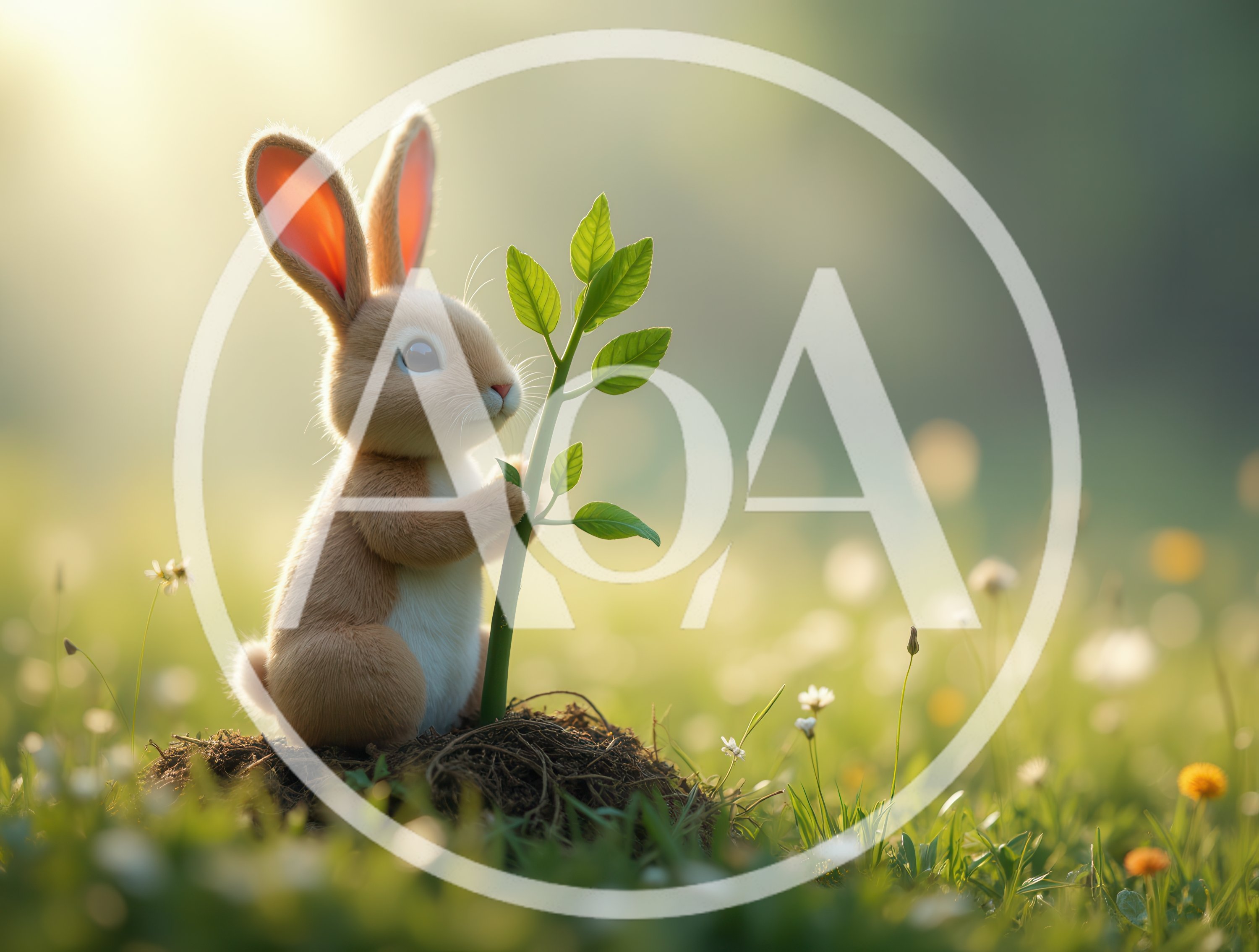 Cute Bunny Holding A Small Green Plant