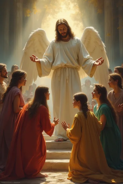 Jesus Christ With Angel Wings Appearing To Devout Followers