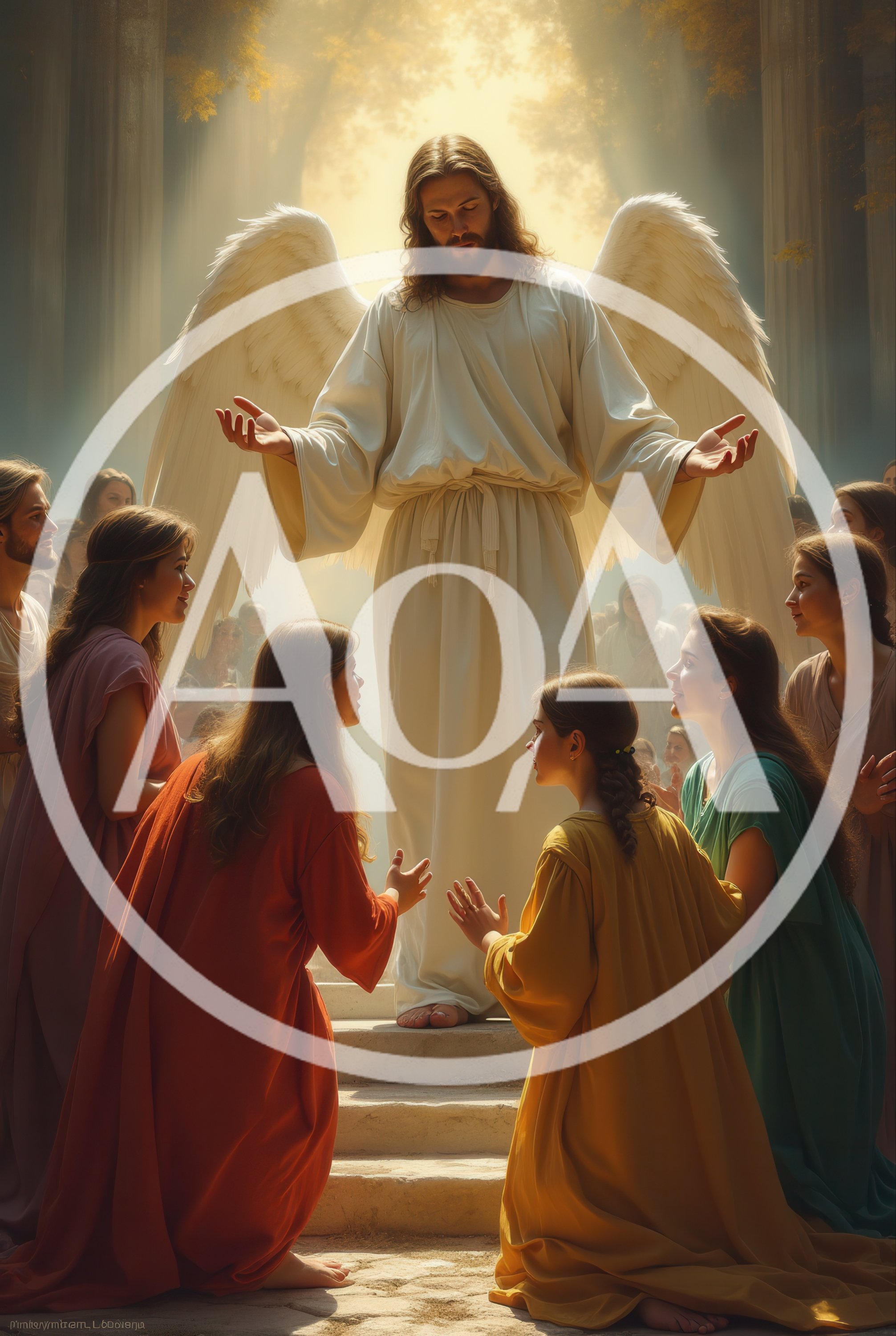 Jesus Christ With Angel Wings Appearing To Devout Followers