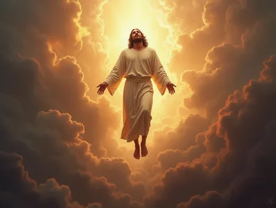 Jesus Christ Ascending Into Golden Clouds